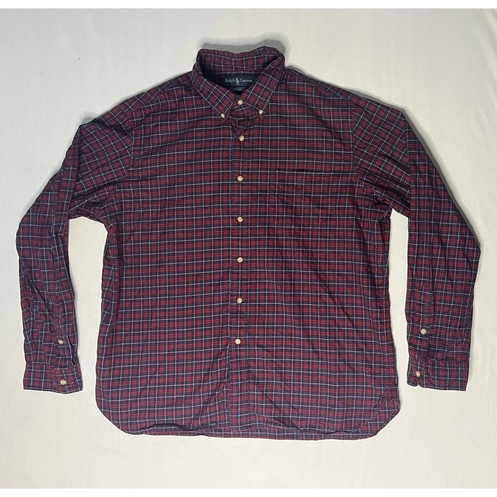 Polo Ralph Lauren Oxford Dress Shirt Men's Size 2XL Plaid Long Sleeve Button Up